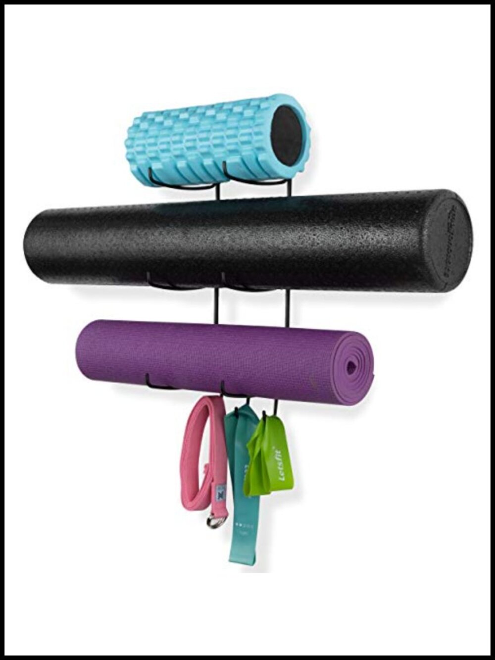 Wall Mount Yoga Mat Holder 3 Hooks Metal Gym Storage Rack